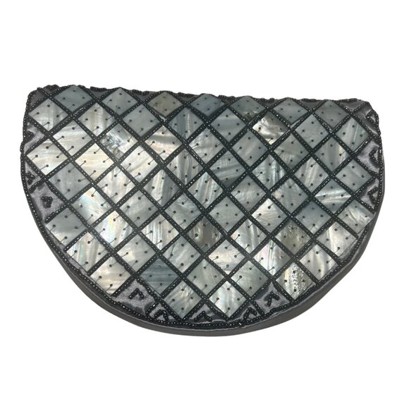 Mad Style Grey Floral Crossbody – Handmade Mother of Pearl & Natural Horn - Picture 3 of 4